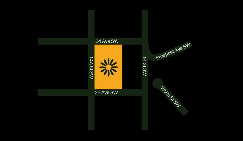Location map showing The Daisy at 14A Street SW in Bankview, Calgary